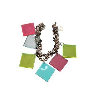 Vintage NOS Bee Charming 2-Tone Braided Chain & Multi-Colored Charm Bracelet